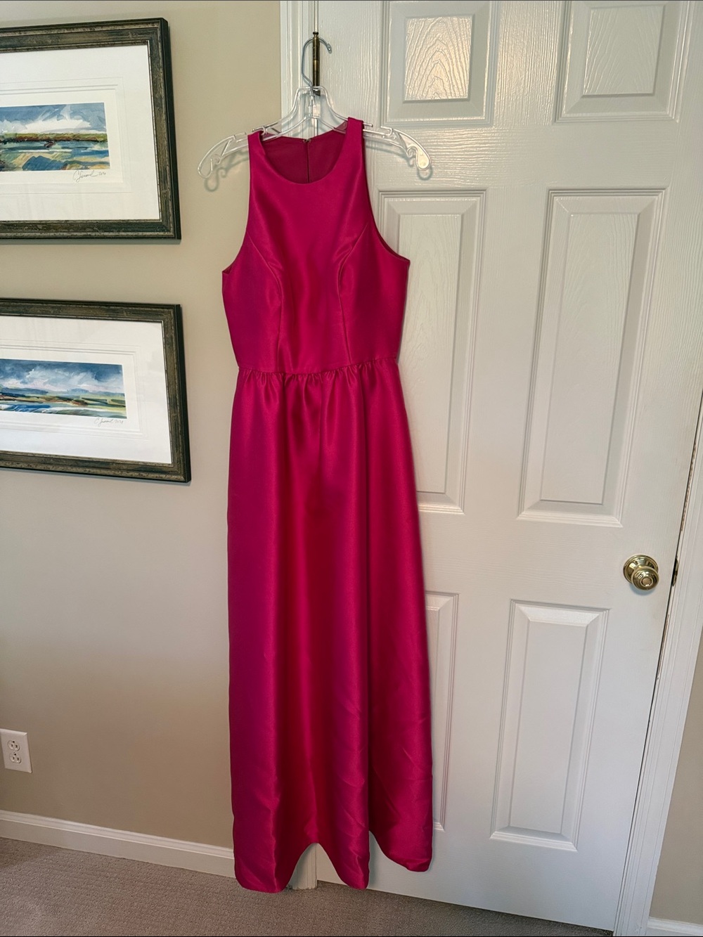 ALFRED SUNG Sleeveless Satin Maxi Dress - Fuchsia